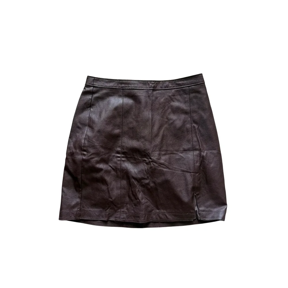 Mini Skirt Vegan Leather Dark Academia Abercrombie & Fitch Womens S Brown Slit‎